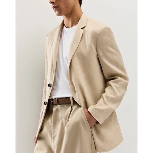 Quince Mens 100% European Linen Blazer XL New Beige Neutral Breathable Casual - Picture 12 of 13
